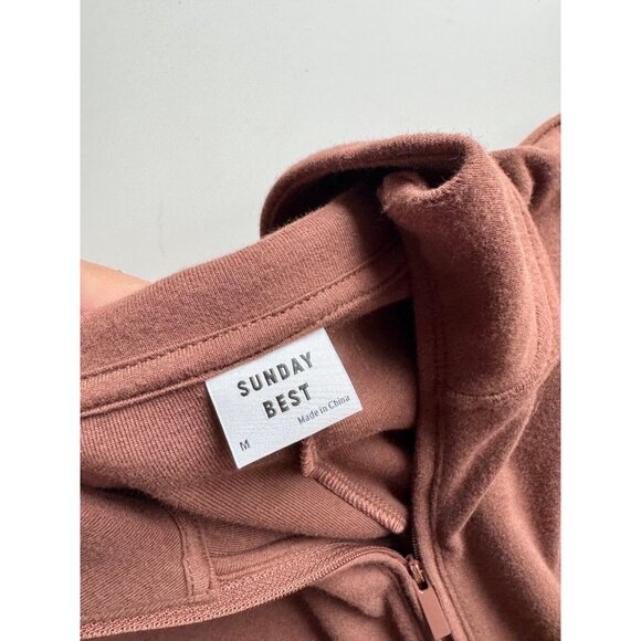 Aritzia SUNDAY BEST Brown Cotton Blend Jersey Half Zip Long Sleeve Dress, Size M - Picture 10 of 12